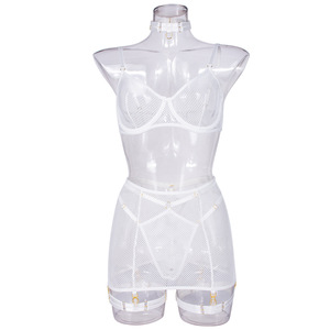 Ensemble de lingerie <span class=keywords><strong>6</strong></span> pièces en résille : Corset, <span class=keywords><strong>Porte</strong></span>-jarretelles, Collier de cou, <span class=keywords><strong>Sangles</strong></span> de jambe - Product Image 4