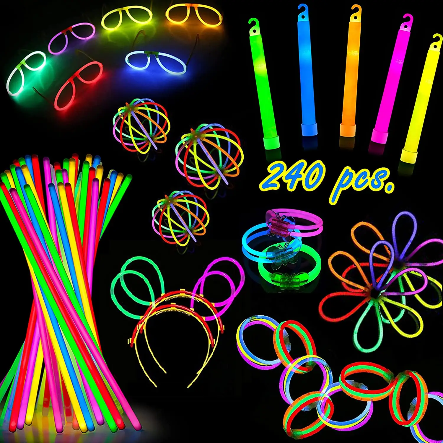 Светящиеся палочки, упаковка для вечеринки, создайте в темноте ожерелья, неоновые светящиеся палочки, украшение для вечеринки