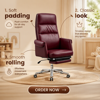 Chaise de bureau pivotante ergonomique moderne de luxe léger en cuir véritable de FoShan, avec dossier haut, design épuré et confort optimal