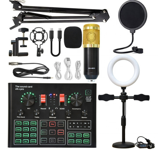 V9XPro BM800 Sound Card Studio Music Set Mixer Noise Reduction Portable Microphone Voice Live Broadcast for Phone PC Record