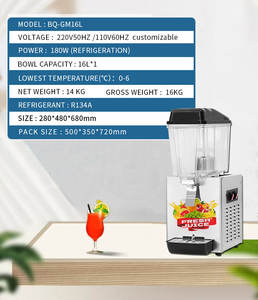 Dispensador de Jugos Comercial de Acero Inoxidable, Dispensador de Bebidas Frías de 16 Litros con un Solo Tanque, Enfriador de Plástico Transparente, Máquina de Jugos - Product Image 2