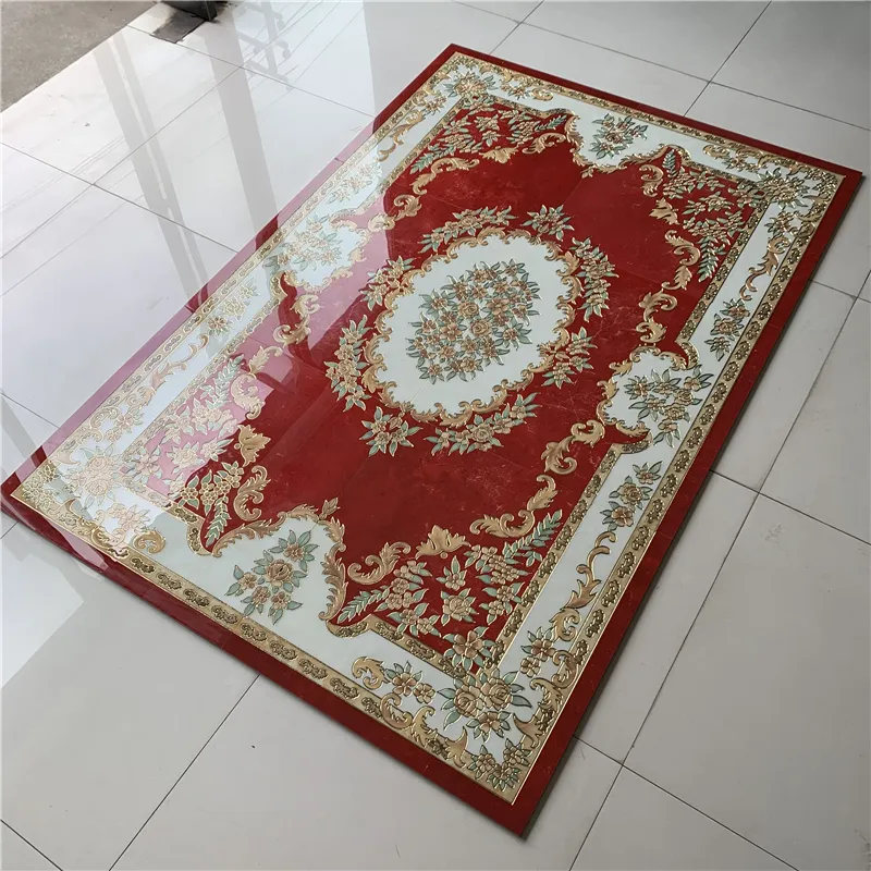 Azulejo de cerámica esmaltado personalizado, alfombra decorativa pulida de porcelana dorada, suelo con diseño de flor de cristal para aplicación en pared