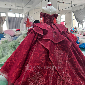 Vestido de noche rojo Mc038 con cordones en la espalda, adornos de lentejuelas y borlas, apliques de encaje, vestido de quinceañera Jancember - Product Image 5