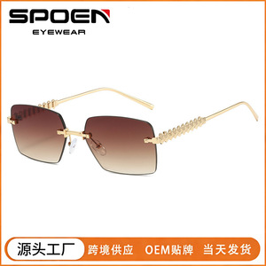 Rimless Square <b>Sunglasses</b> <b>Gradient</b> Lens UV400 Women Retro Style Sun Protection Adult Fashion - Product Image 2