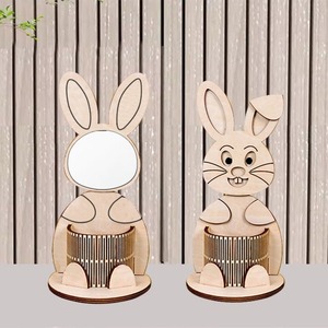 Porte-stylo créatif en bois à assembler soi-même, motif lapin, ornement de bureau artisanal avec miroir de rangement - Product Image 4