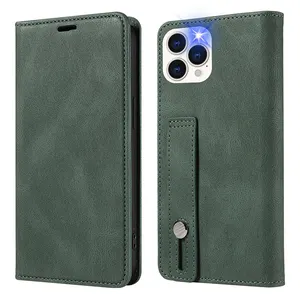 Fundas Magnetic Flip Wristband Wallet PU Leather Cover Phone Case For Samsung S24 Ultra S23 S22