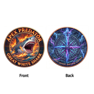 Moneda de desafío de 1 oz de cobre puro .999 con estampado UV, diseño de flor y fruta, temática de fuego, tiburón blanco <span class=keywords><strong>Apex</strong></span> Predator - Product Image 2