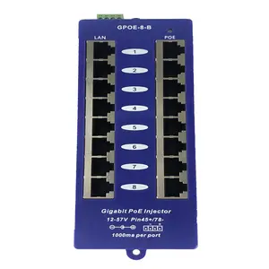 Inyector portátil de 24V gigabit, 802.3af, 8 puertos, inyector de potencia poe pasivo, parche poe