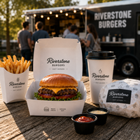 Emballage alimentaire haut de gamme personnalisé avec logo pour hamburgers, frites, contenants jetables en carton pour la livraison, pour les marques de restaurants
