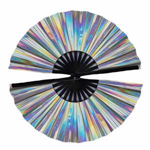 2025 Hot Sale 33Cm Laser Holographic Bamboo Portable Folk Art Folding <b>Hand</b> <b>Fan</b> Painted for Party Wedding Decoration - Product Image 2