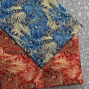 Home Textile Japan Cotton Fabric Metallic Stamping Custom Feather Design Blue Red for Trousers Wind Coat Costume Kimono