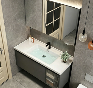 Nuevo Modelo 2026: Mueble de Baño de Pared con un Solo Cajón, Gabinete de Vidrio Gris y Bañera de Cerámica para Proyectos de Hoteles y Apartamentos - Product Image 5