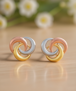 Orecchini tricolore Love Knot in oro 10k, oro bianco e oro rosa | Macacy's - Product Image 2