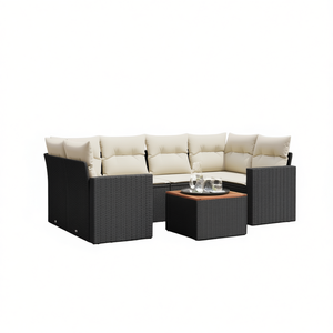 Ensemble de canapés de jardin noir et crème en rotin PE, mobilier d'extérieur imperméable au design contemporain - Product Image 1