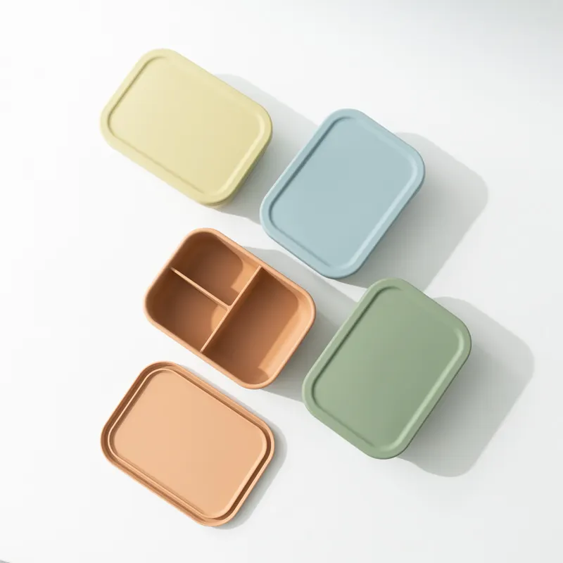 Custom Color Silicone Baby Feeding Tableware Lunch Box Bpa free 3 Grid Silicon Food Container Bento box with Cover