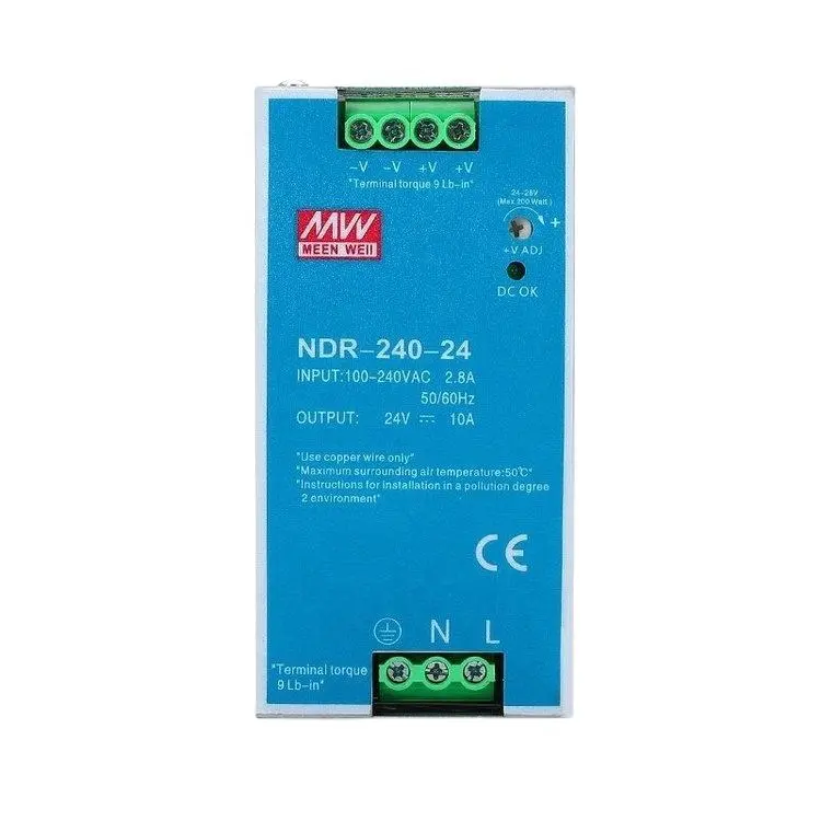 Meanwell NDR-240-24 24v 10a แหล่งจ่ายไฟ 240w 240 วัตต์ 24Vdc 10Amp รุ่นเดียว 24V 240W Smps Din Rail แหล่งจ่ายไฟ