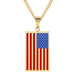 Collar con colgante de bandera americana, diseño geométrico rectangular de 22mm, color dorado y plateado, joyería de regalo para uso diario - Product Image 3