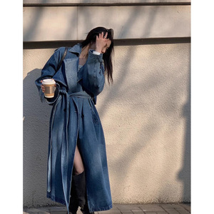 <span class=keywords><strong>Trench</strong></span> Coat in Denim Lavato alla <span class=keywords><strong>Moda</strong></span> per Donna Primavera 2024, Cappotto Lungo Casual Retrò <span class=keywords><strong>di</strong></span> Alta Qualità - Product Image 2