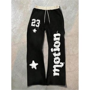 FOXA Pantalon de survêtement ample pour homme, respirant, 100% coton, avec motif lettres, taille à cordon, taille basse, style Y2K, avec poches - Product Image 2