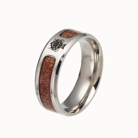 Bague en acier inoxydable Dragon Fish love Demi-cercle en acier inoxydable de 8mm pour hommes Bagues en grain de bois Bijoux de mode Bagues pour les doigts