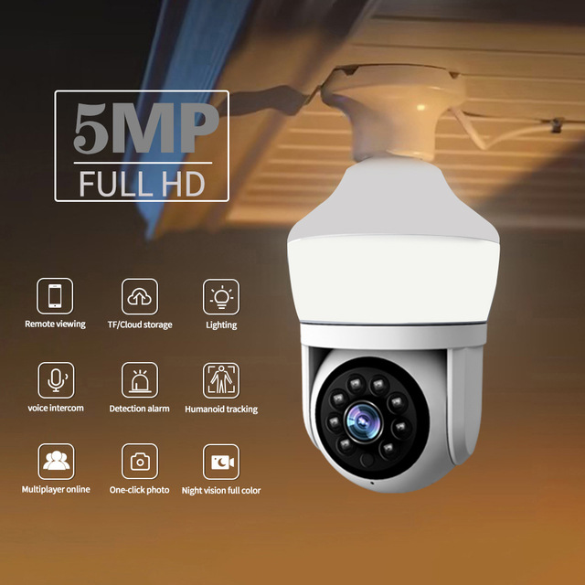 1080P WiFi Security Camera Light Bulb Camera 360 Degree Panoramic View Wireless Home Surveillance Night Vision Motion Detection