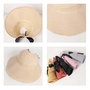 <b>Summer</b> Korean Style Trendy Bowknot Outdoor Wide-brimmed Sunscreen Beach Sunshade Fisherman <b>Straw</b> <b>Hat</b> Women's Folding Open Roof - Product Image 4
