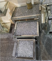 Mesa de centro de cristal de diamante aplastado, Juego de 3 mesas laterales de anidación con espejos inteligentes para decoración del hogar