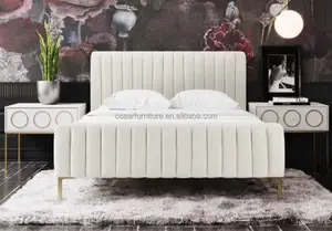 Modern European Design Bedroom Furniture King Size White Velvet Upholstered Bed