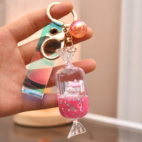 Pendentif de porte-clé flottant en ligne, licorne, bonbons au lait, fille, liquide, huile, sac, pendentif