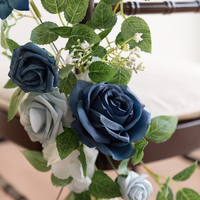 Décorations de chaise de mariage allée Pew église fleur artificielle poussiéreux bleu marine toile de fond floral Rose Arrangements fête en plein air