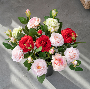 人造花奶油玫瑰制造商植物批发用于婚礼装饰工艺品丝绸布手工塑料花 - Product Image 6