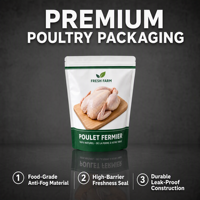 Sacs en plastique personnalisés refermables avec fermeture éclair, sans BPA, adaptés aux aliments, en nylon, pour l'emballage de viande de poulet fraîche et congelée