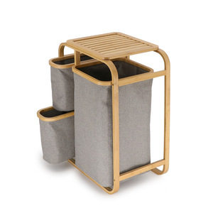 Bamboo <b>Laundry</b> Basket 45x63x79cm Three Layer <b>Storage</b> With Canvas Liners For Bathroom Closet <b>Organization</b> - Product Image 2