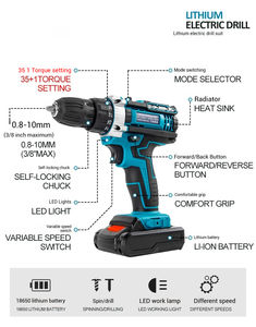 Perceuse Électrique Design à Angle Numérique, Outil de Perçage Sans Fil, Ensemble de Perceuse à Percussion Sans Fil, Spécifications Électriques - Product Image 4