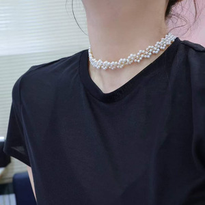 Collar de Perlas Tejido a Mano, Chapado en Oro de 14K, Perlas Naturales de Agua Dulce de 3-4mm, Casi Redondas, de Alto Brillo, Ligeramente Imperfectas - Product Image 4
