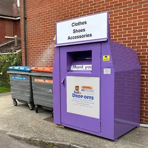 Op Maat Gemaakte Inzamelingsbanken Voor Gebruikte Kleding Staan Metalen Doneren Prullenbak