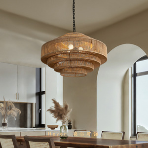 Lustre suspendu rond en rotin E27 LED à tête unique pour salon, restaurant, maison d'hôtes, salle de thé Zen - Product Image 2