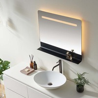 Meuble-lavabo de salle de bain moderne de luxe LED avec cadre rectangulaire en acier inoxydable et étagères IP44