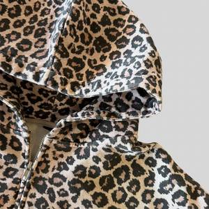 Sweat à capuche zippé pour homme, coupe ample, en molleton de coton épais, imprimé léopard intégral, délavé à l'acide, vente en gros personnalisée - Product Image 2