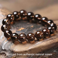 Bracelet classique en perles de quartz fumé naturel du Brésil 10 mm - Qualité de collection, haute clarté, cadeau de guérison spirituelle