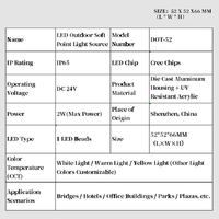 Usine HK Point-52 LED Température de Couleur Personnalisée Lumière Extérieure Point IP65 Puces UV-Acrylique 2W DC24V pour Parks Plazas Éclairage Commercial