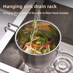 Évier suspendu en acier inoxydable avec panier de vidange pour déchets alimentaires en plastique - Product Image 5