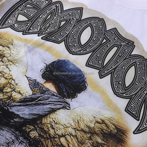 T-shirt da uomo di lusso con grafica Ali d'Angelo e stampa di lettere con strass, stile Y2K Hip Hop High Street, bianca oversize - Product Image 4