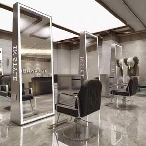 Miroir de Barbier Professionnel sur Pied en Acier Inoxydable avec Éclairage pour Salon de Coiffure - Product Image 6