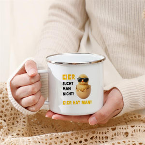 Mug <span class=keywords><strong>en</strong></span> émail amusant pour Pâques « Eier Sucht Man Nicht » – Cadeau original pour homme, idéal pour café, thé, boissons chaudes ou froides – <span class=keywords><strong>Tasse</strong></span> <span class=keywords><strong>en</strong></span> émail - Product Image 5