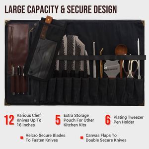 Échantillon gratuit : Étui de rangement portable en toile pour couteaux de cuisine, de voyage et de cuisson – Housse de protection pour chef - Product Image 6
