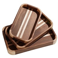 Plateau de service en bois de noyer naturel et écologique, avec poignée en bois personnalisée, pour table basse – Vente en gros