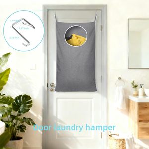 Hanging Laundry <b>Hamper</b> Bag 20 x 30 Inch Grey With 2 Hooks For Door Or Wall <b>Storage</b> Clothing Organizer - Product Image 3