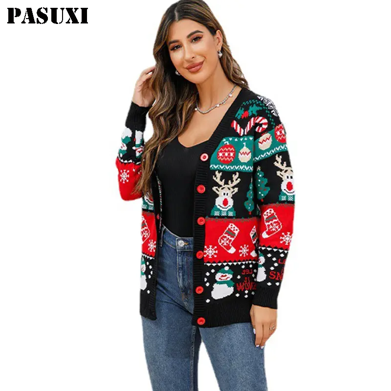 PASUXI Sweater rajut wanita musim dingin Sweater desain kardigan atasan rajut kustom Sweater Natal wanita