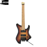 Guitares électriques sans tête Jingying 2025 haut de gamme à 7 cordes motif tigre, double trémolo, vente en gros d'usine, instruments à cordes